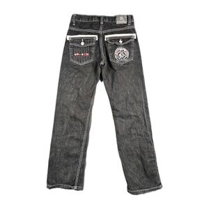 Red Ape Jeans Boys 12 Black White Wings Denim Embroidered Graphic Pockets Grunge
